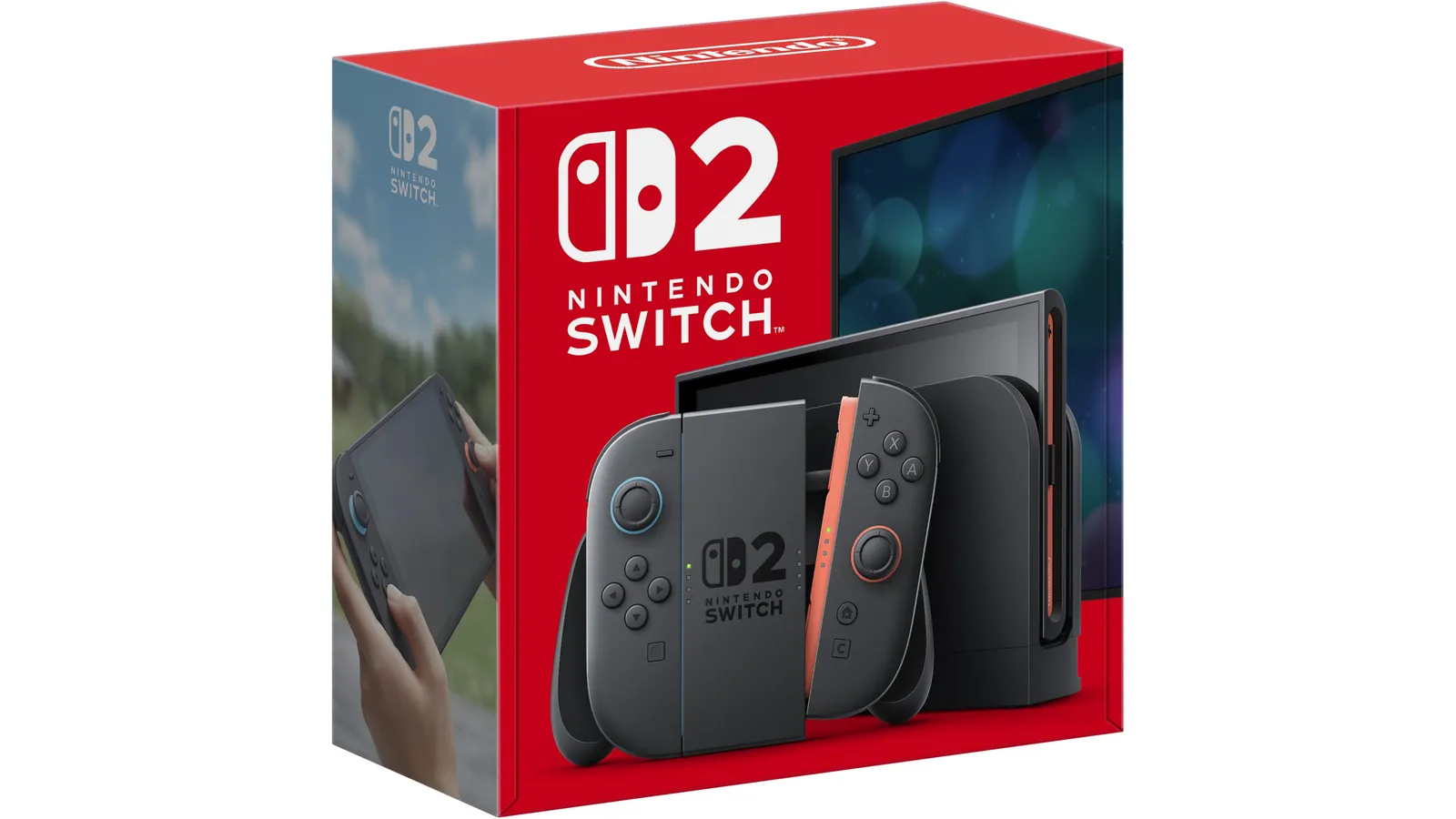 Imagem oficial da embalagem e do Nintendo Switch 2, console que receberá bateria substituível na Europa