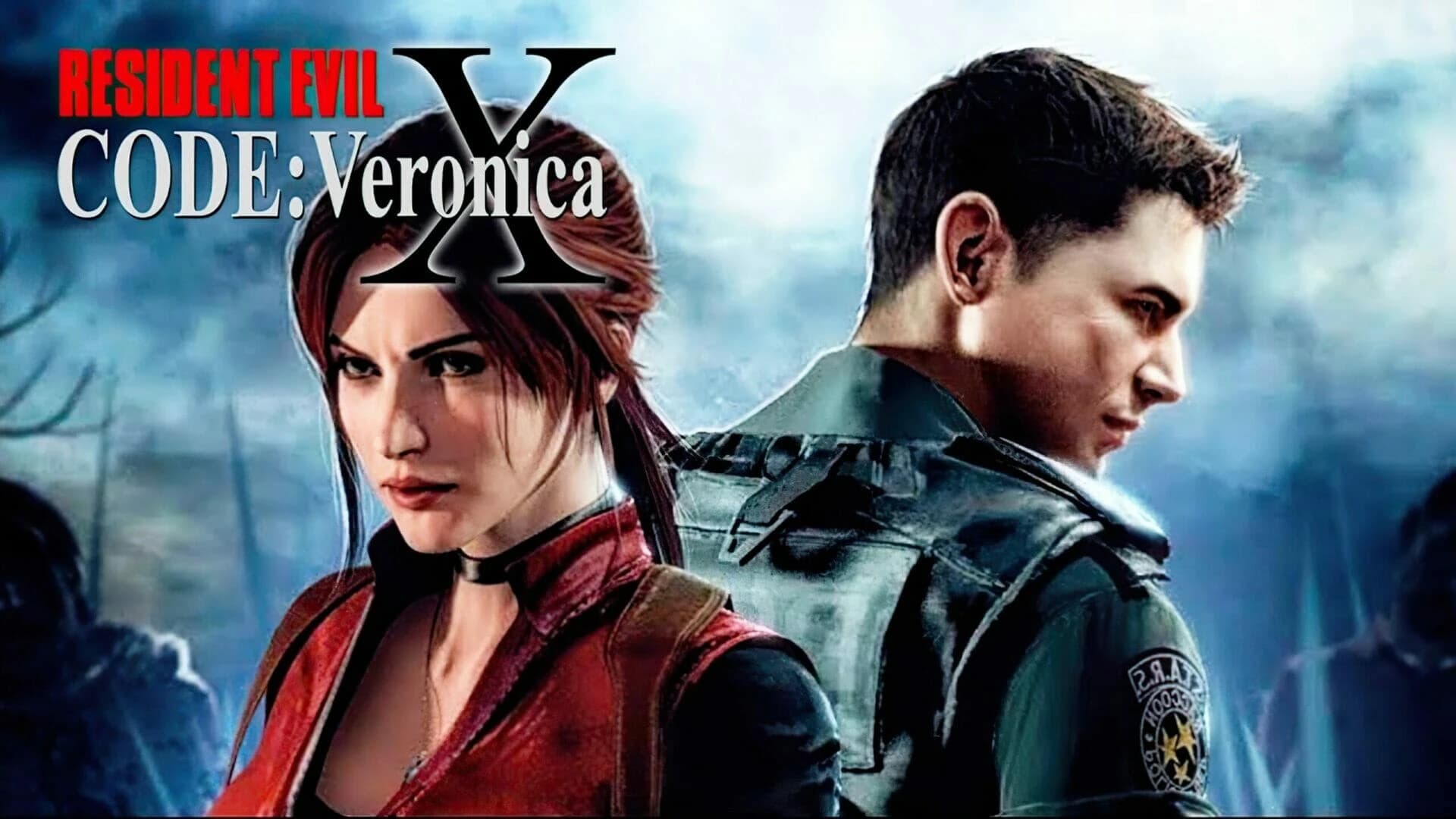 Arte oficial clássica de Resident Evil Code: Veronica destacando Claire Redfield e elementos góticos do jogo.