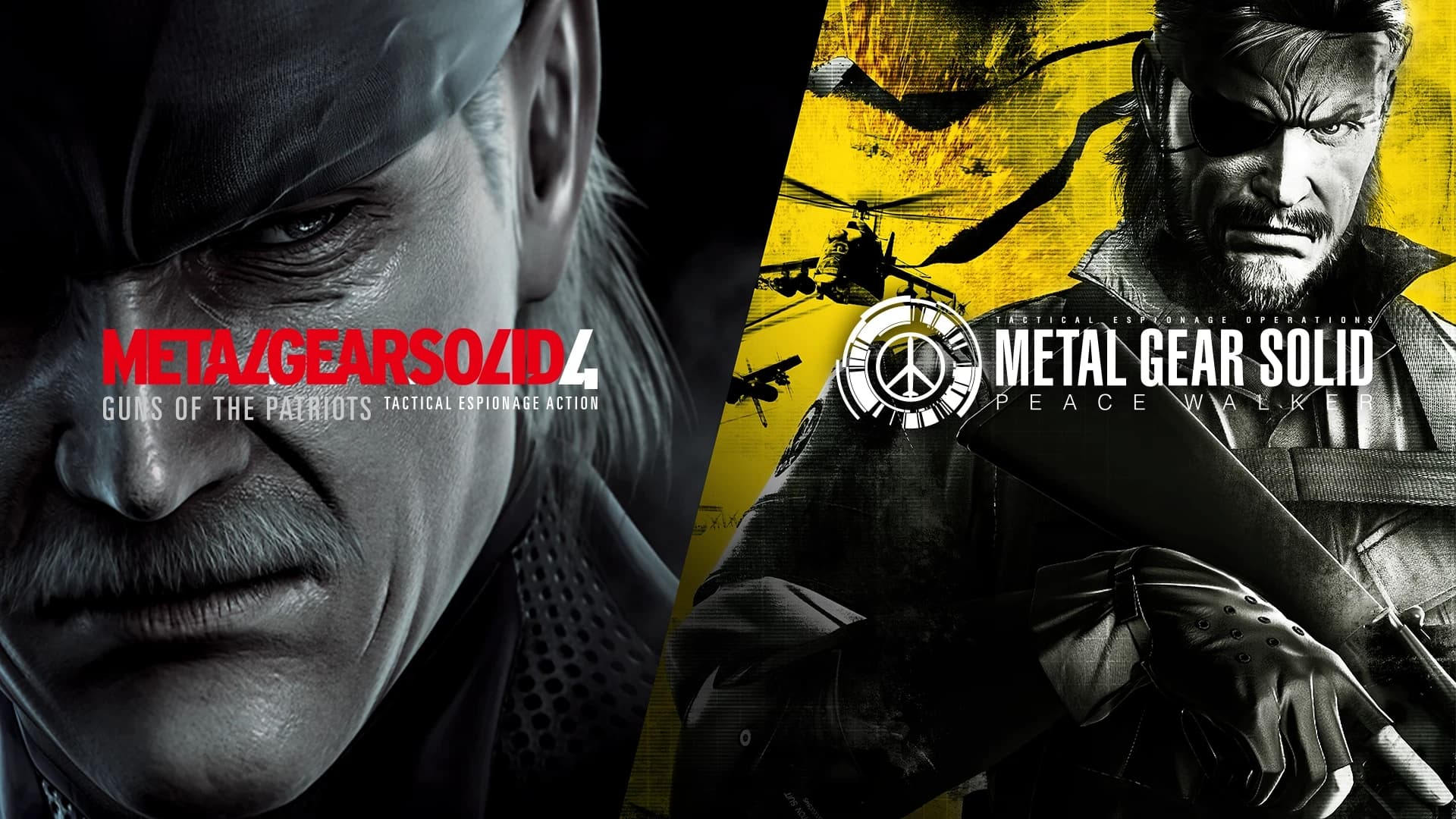Arte oficial de Metal Gear Solid: Master Collection Vol. 2 com Old Snake de MGS4 e Big Boss de Peace Walker